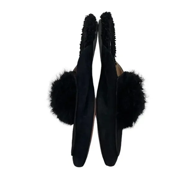 Aquazzura Foxy Mules Pom Pom Suede Shearling Black Size 40